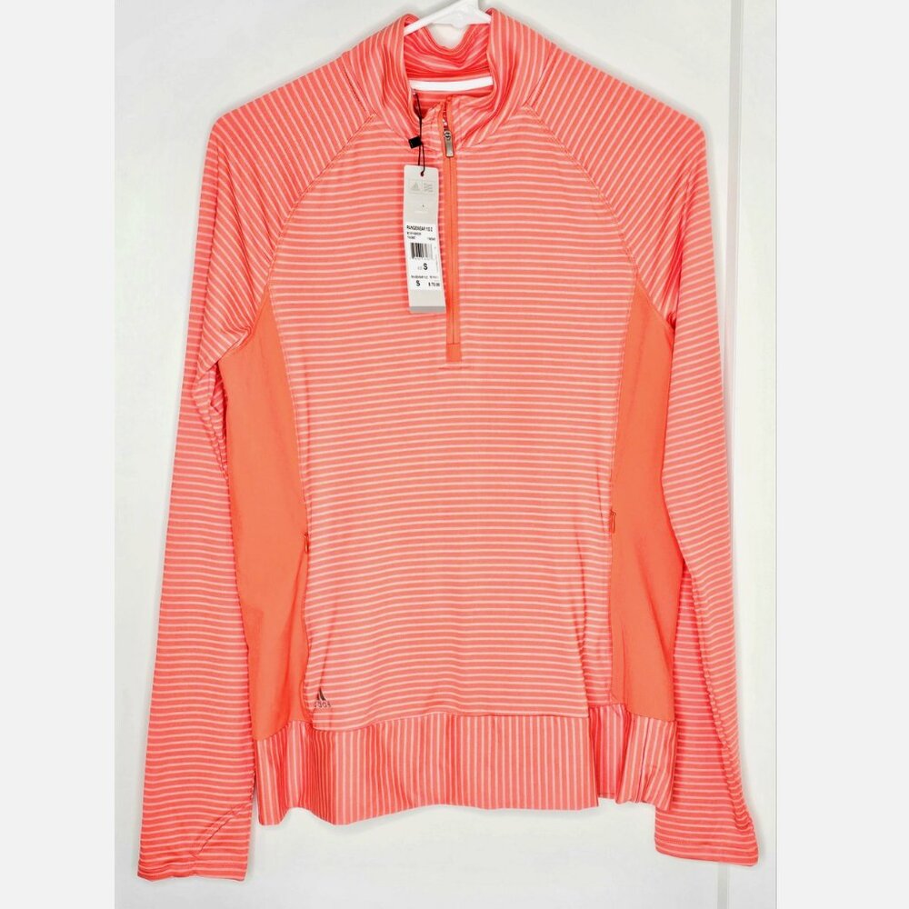 NWT Adidas Rangewear 1/2 Zip Pullover Golf Jacket Small Coral Stripe